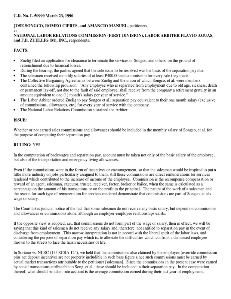 Inclusion of Commissions in Separation Pay | PDF | Employment | Wage