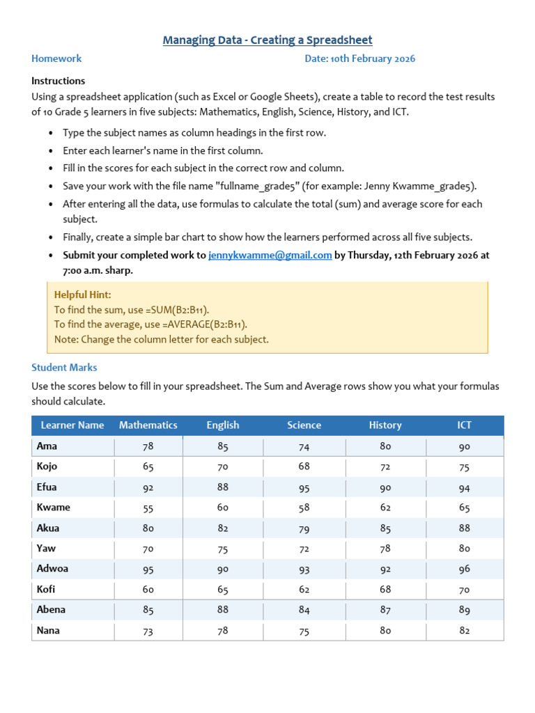 Grade5 Spreadsheet Homework | PDF