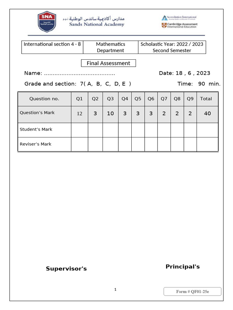 G7 Math Final Assessment JS Copy | PDF | Angle | Triangle