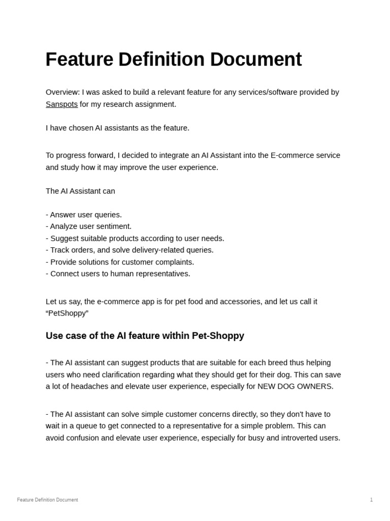 Feature Definition Document | PDF