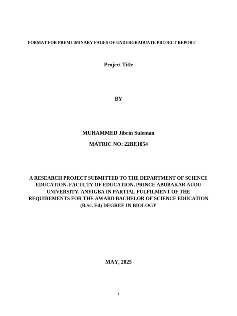 UNDER GRADUATE PROJECT TABLE OF CONTENT FORMAT | PDF | Methodology ...