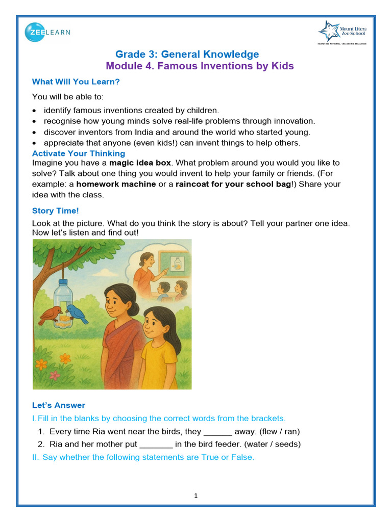GK G3 M4 Famous Inventions by Kids Student's Copy | PDF