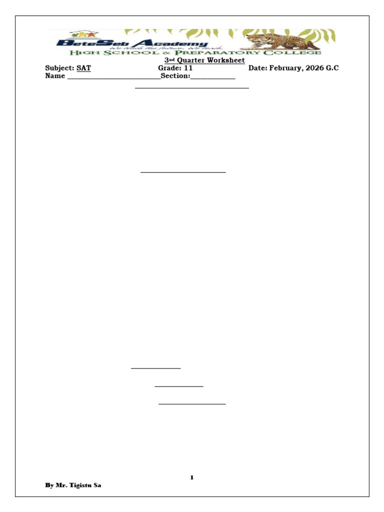 3rd Quarter SAT Worksheet (1) | PDF