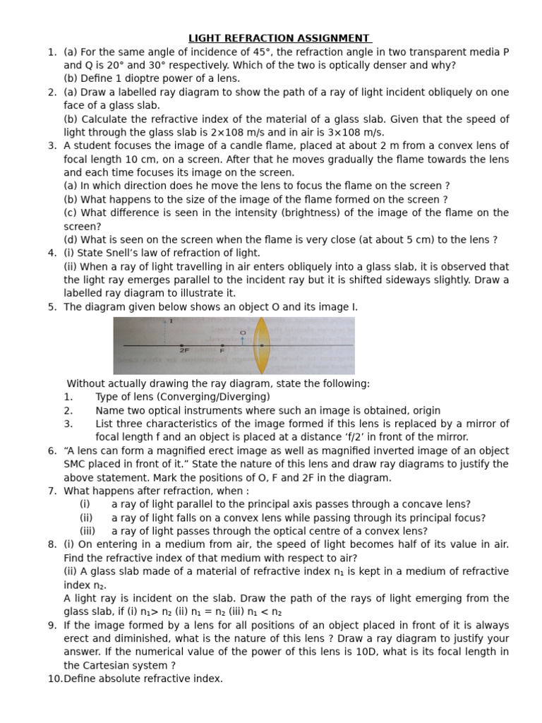 light refraction assignment | PDF | Atomic | Optics