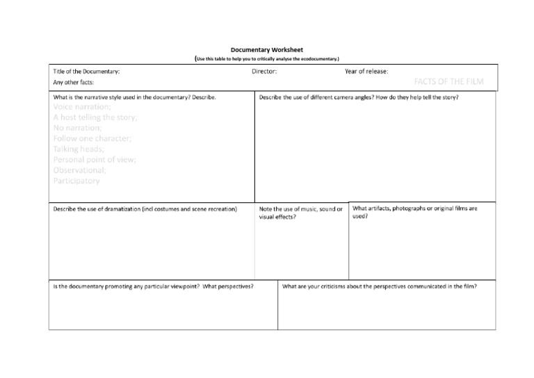 Documentary Worksheet | PDF