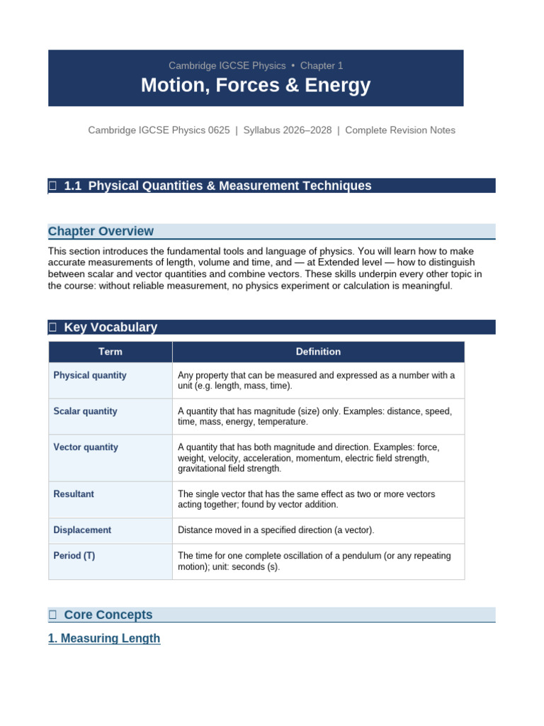 Ch1 Motion Forces Energy IGCSE Physics | PDF | Weight | Pressure