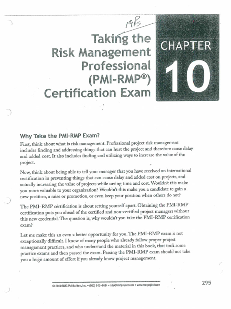 10. Taking the Risk Management Professional (PMP-RMP) Certification ...