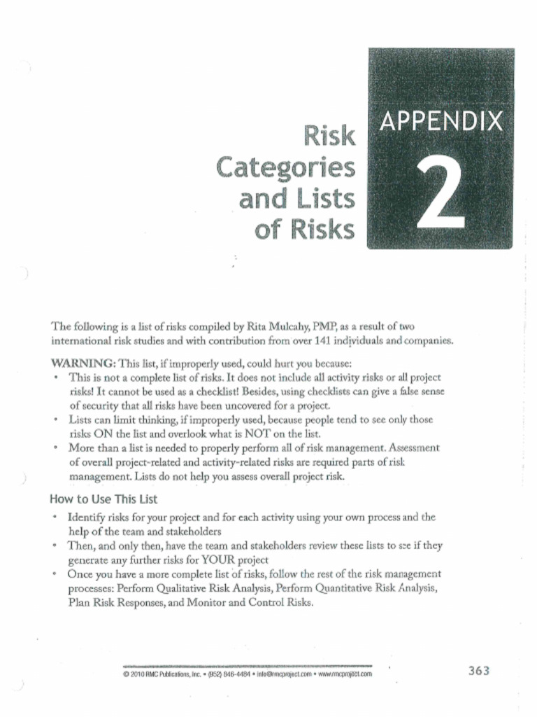 13. List Categories and Lists of Risks, Appendix 2, Part 1 | PDF