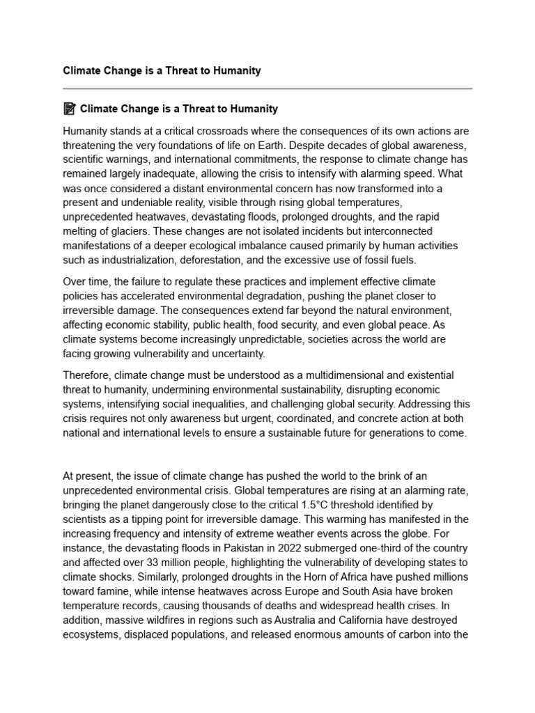 Climate Change is a Threat to Humanity | PDF | Climate Change ...
