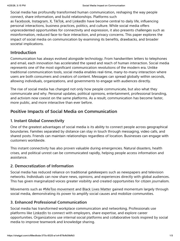 Social Media Impact on Communication | PDF | Social Media | Popular ...