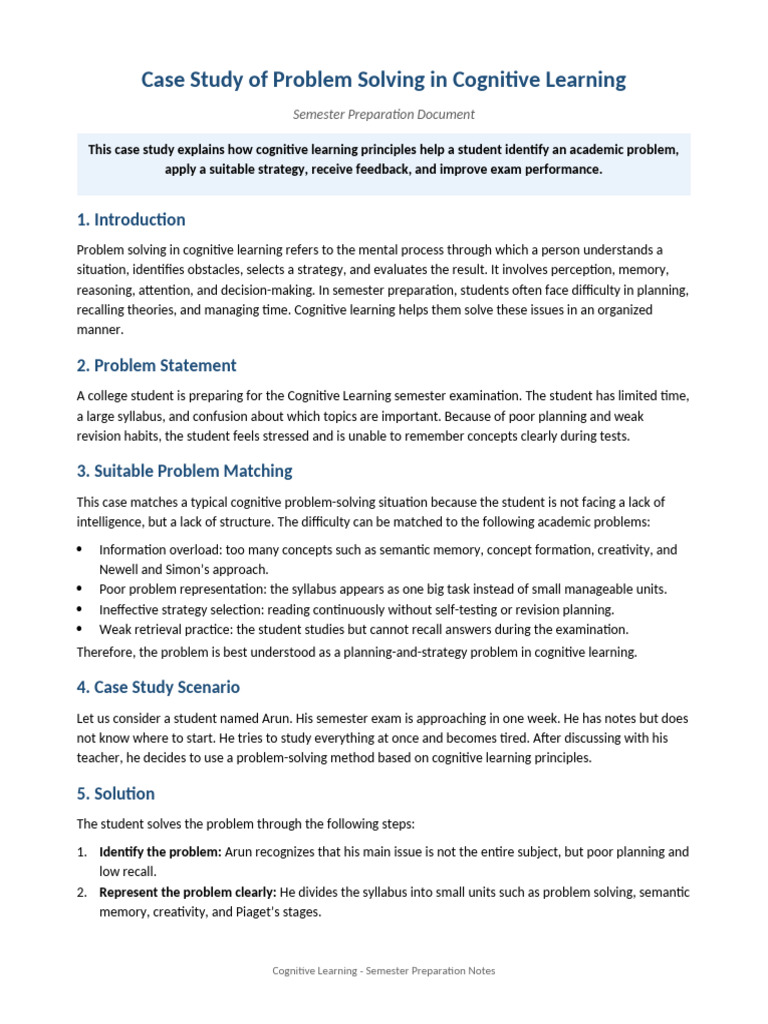 Cognitive Learning Problem Solving Case Study Updated | PDF | Cognition ...