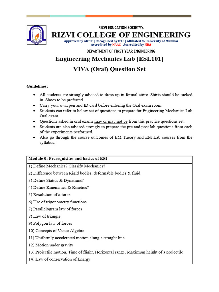 Engineering Mechanics Oral Exam Question Set | PDF | Force | Acceleration