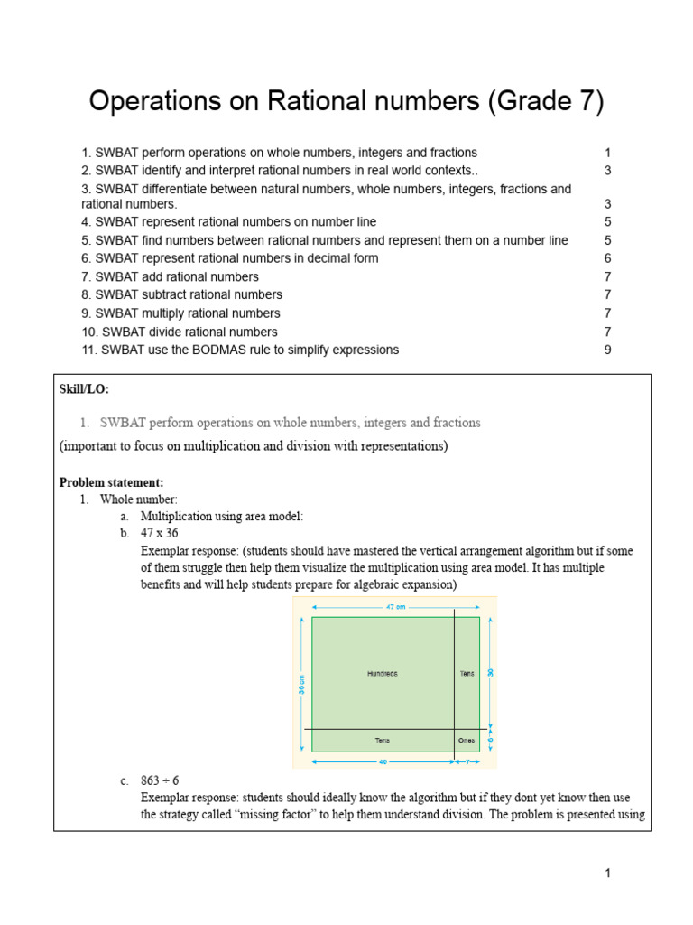 Grade 8_Operations on Rational Numbers_Acceleration plan | PDF ...