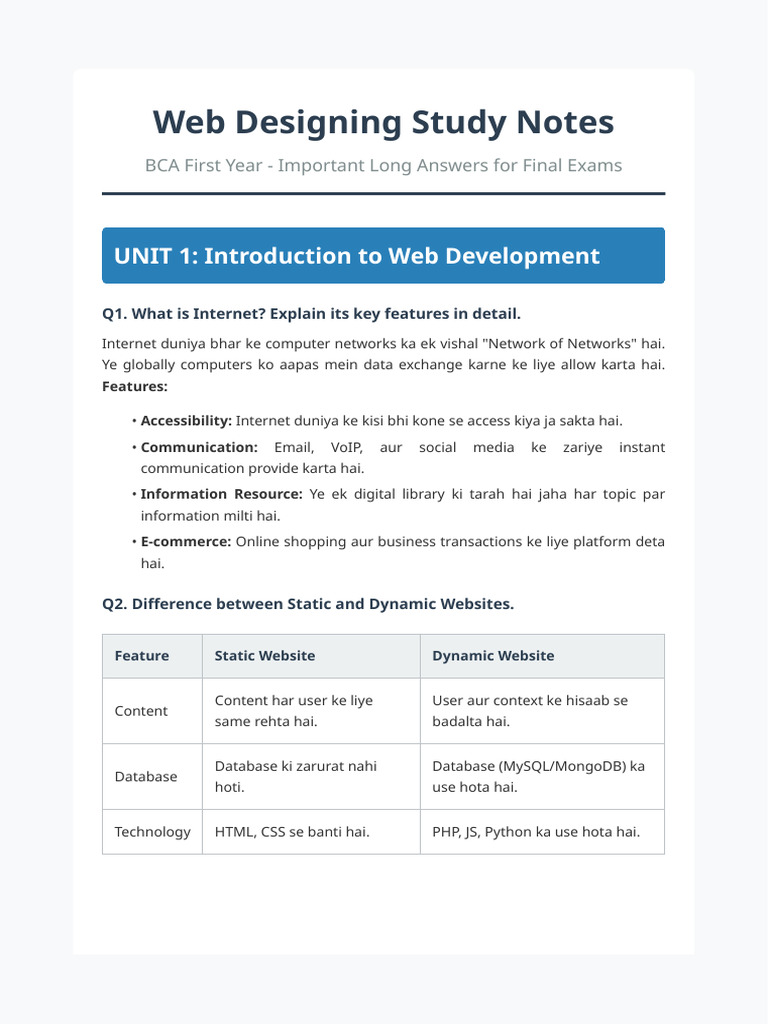 Web Designing Final Notes | PDF | Websites | World Wide Web