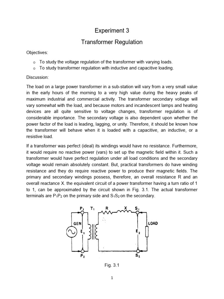 Experiment 3 Xfr Regulation | PDF | Transformer | Capacitor