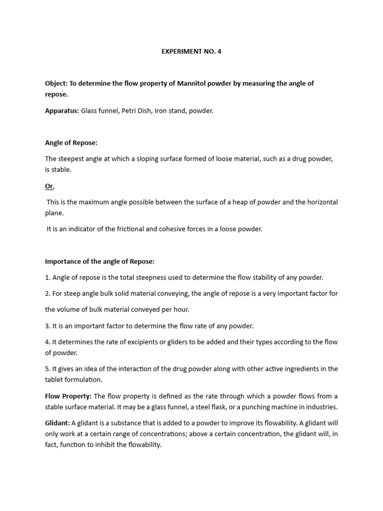 Angle of Repose | PDF | Tablet (Pharmacy) | Physical Sciences