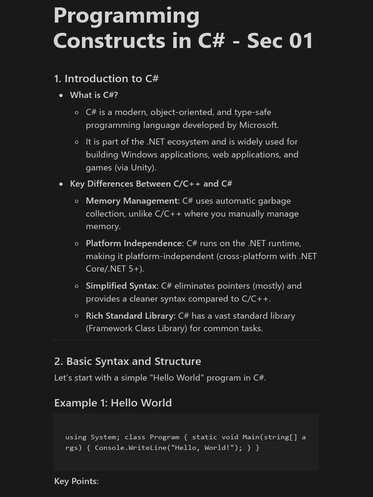 Programming Constructs in C# - Sec 01 | PDF | C Sharp (Programming ...