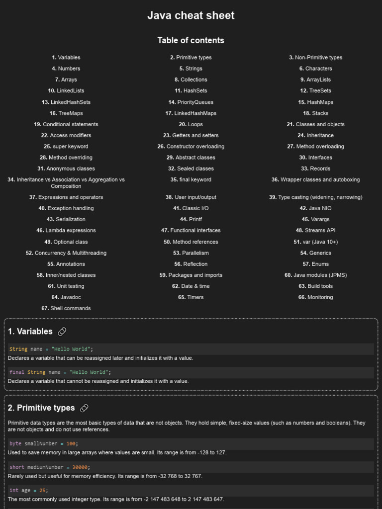 Java Cheat Sheet | PDF | Data Type | Computer Engineering