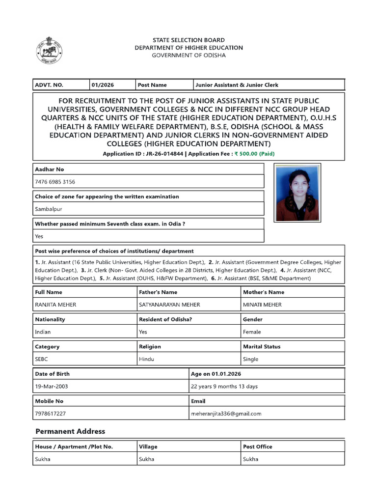 Application Form Ssb | PDF
