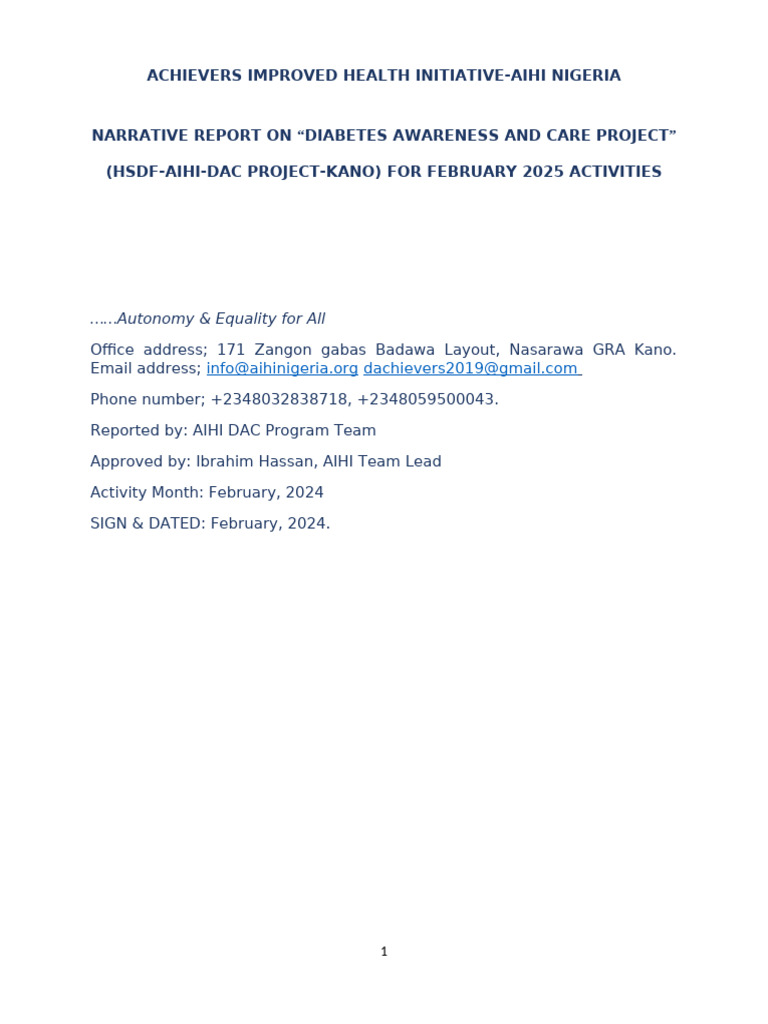 Dac April 2025 Narrative Report. | PDF | Diabetes | Medical Specialties
