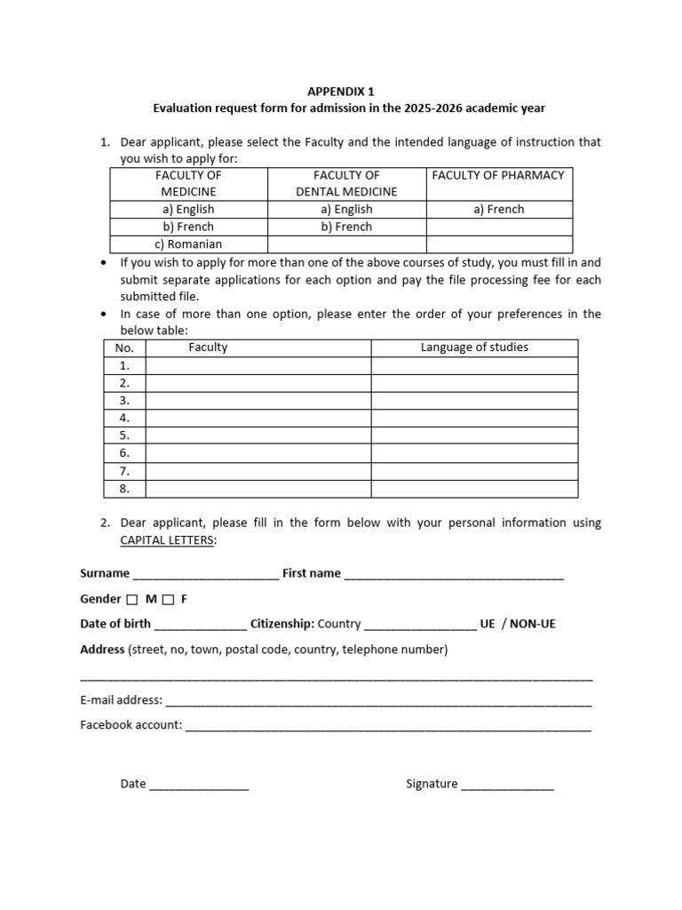 Appendix 1 - Evaluation Request Form for Admission in the 2025-2026 ...