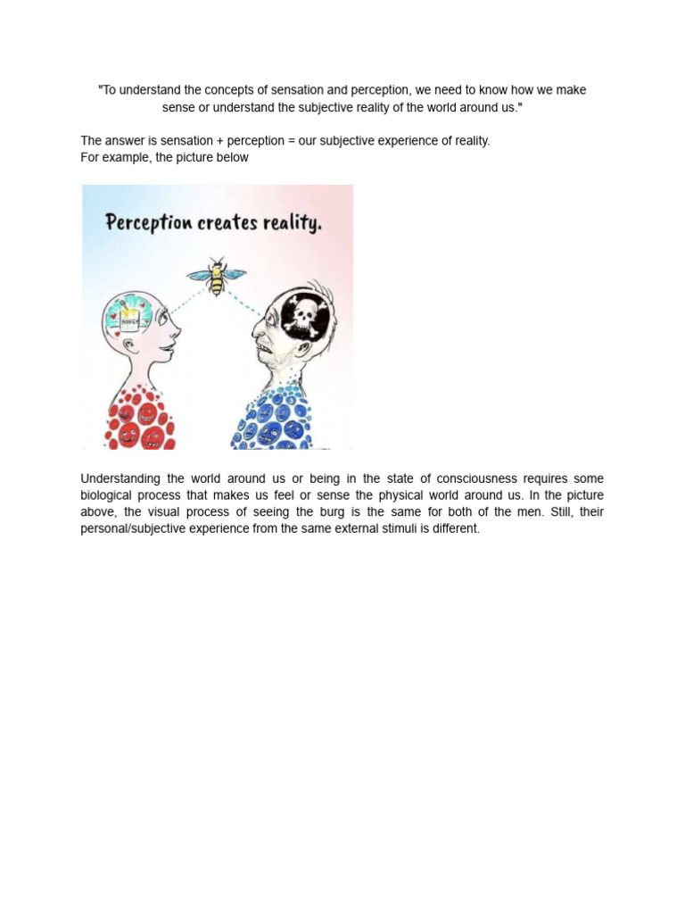 _To Understand the Concepts of Sensation and Perception, We Need to ...