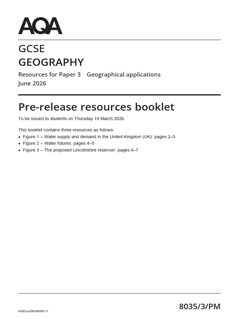 AQA GCSE Geography Pre-Release Booklet For Paper 3 Summer 2026 | PDF ...