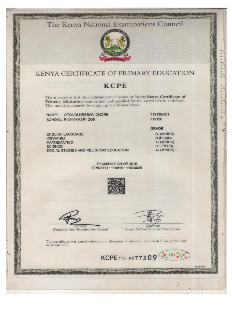 KCPE CERT | PDF