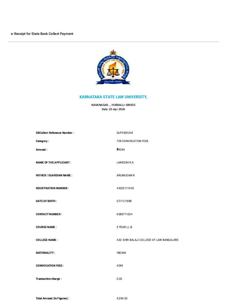 Kslu Convocation Fees | PDF