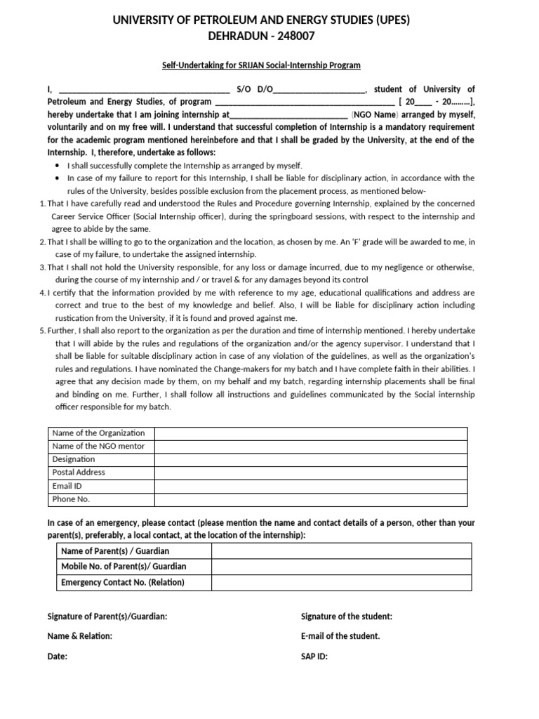 Self Undertaking(SI) | PDF | Justice | Crime & Violence