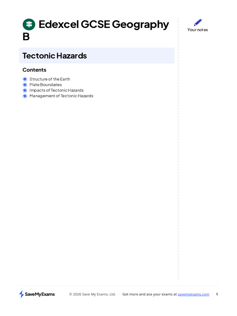 Tectonic Hazards | Edexcel GCSE Geography B Revision Notes 2016 | PDF ...