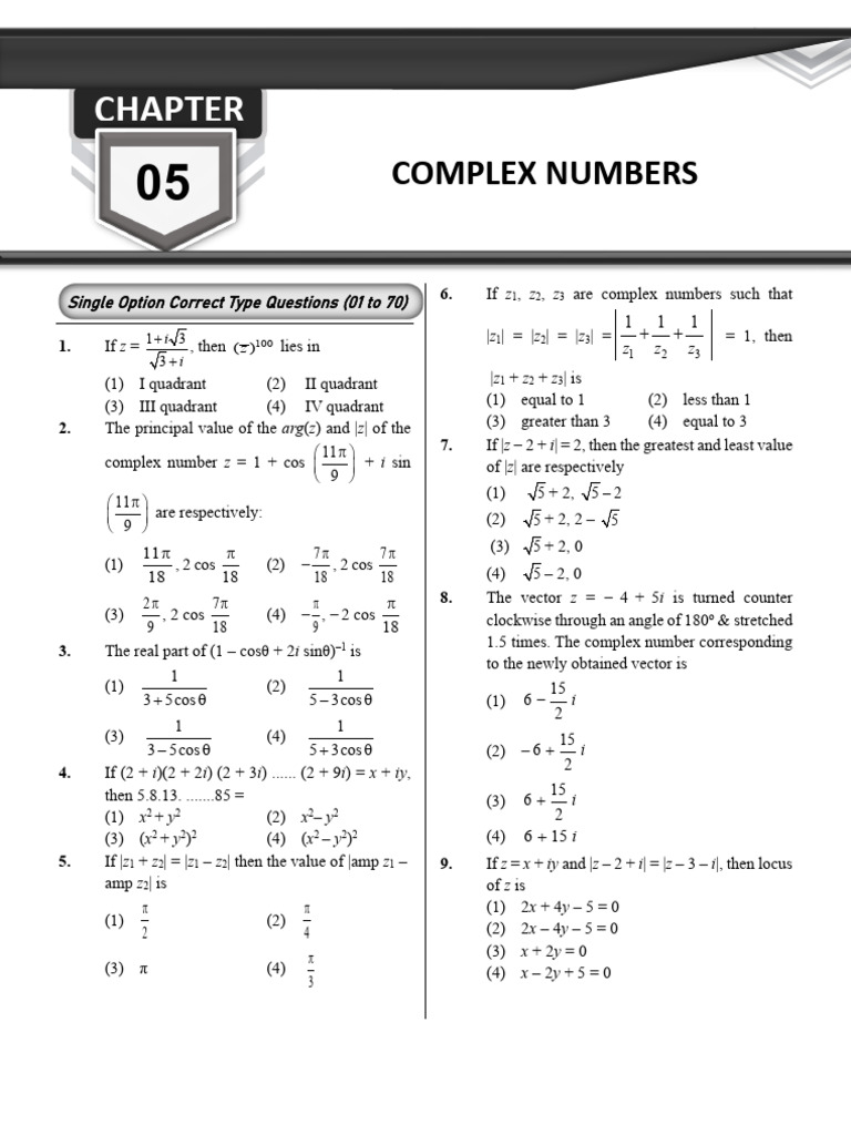 Ch-5 - Complex Numbers - Arjuna JEE AIR D1 2026 | PDF | Elementary ...
