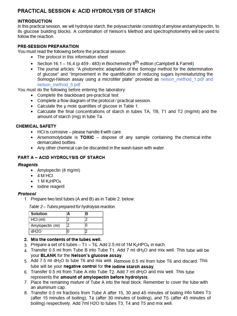 Practical 4-Starch Hydrolysis | PDF | Glucose | Starch