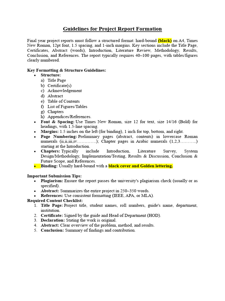 Guidelines For Project Report Formation | PDF