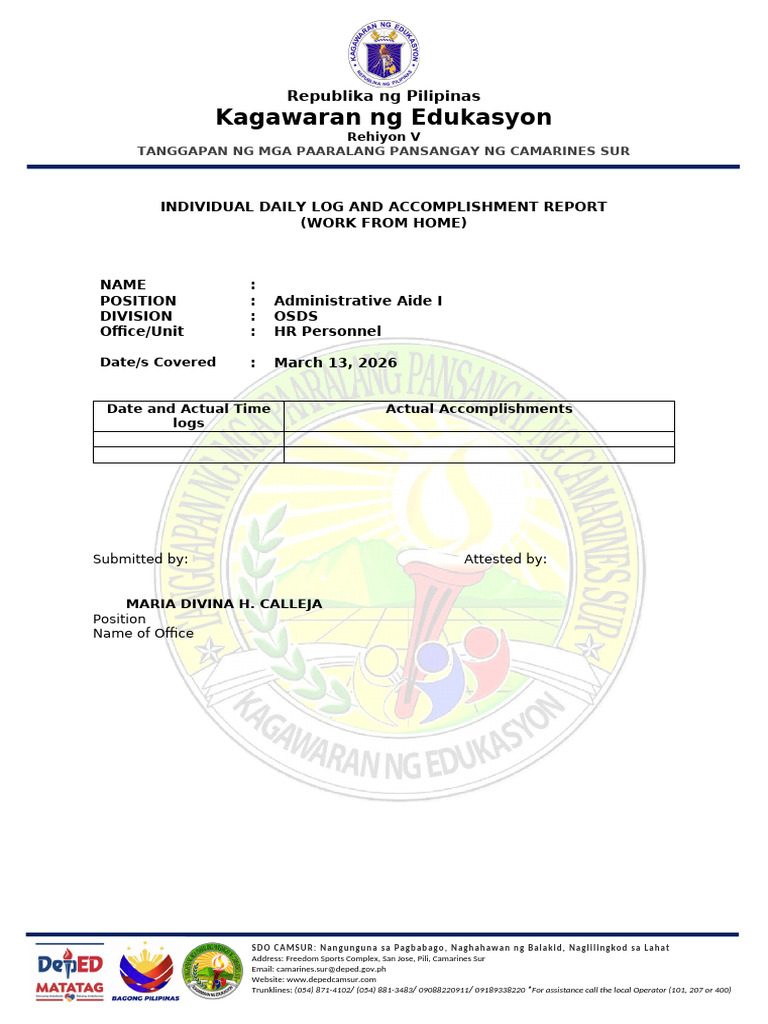 Individual Daily Log and Accomplishment Report | PDF