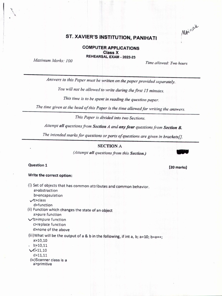 ICSE Computer Applications Sample Paper Class 10 | PDF | Integer ...