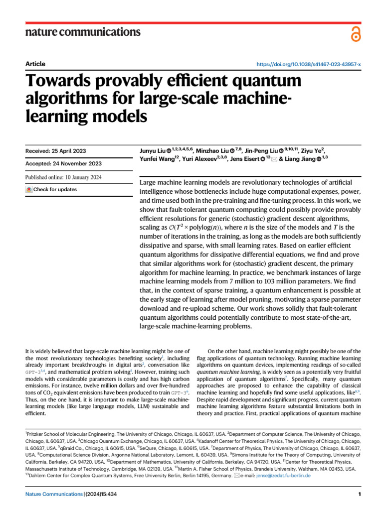 Towards Provably Efficient Quantum Algorithms for Large Scale Machine ...