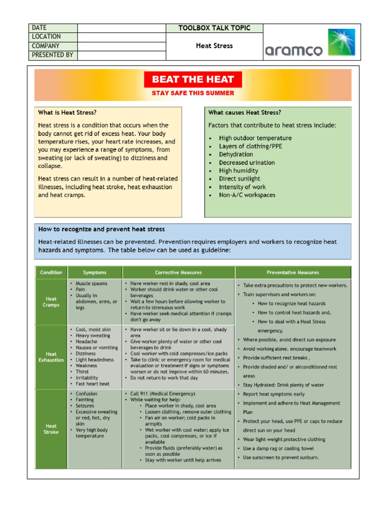 Heat Stress Tool Box Talk | PDF