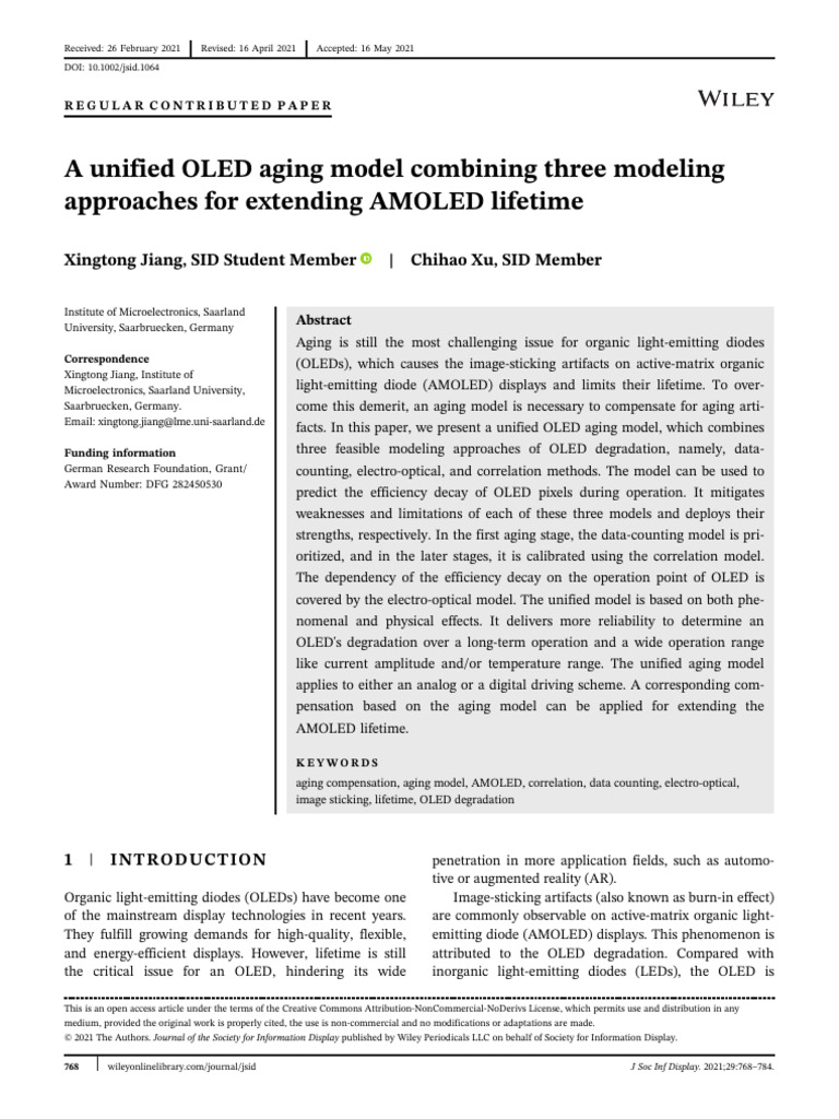 A Unified OLED Aging Model Combining Three Modelin | PDF | Oled | Diode