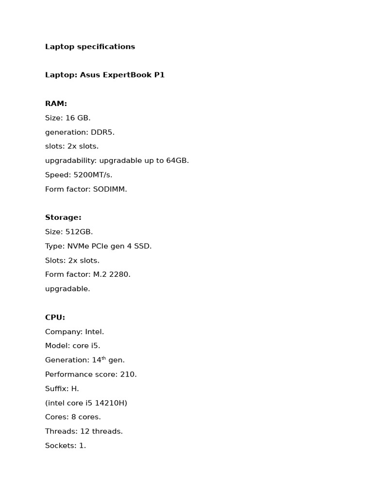Laptop Specifications | PDF