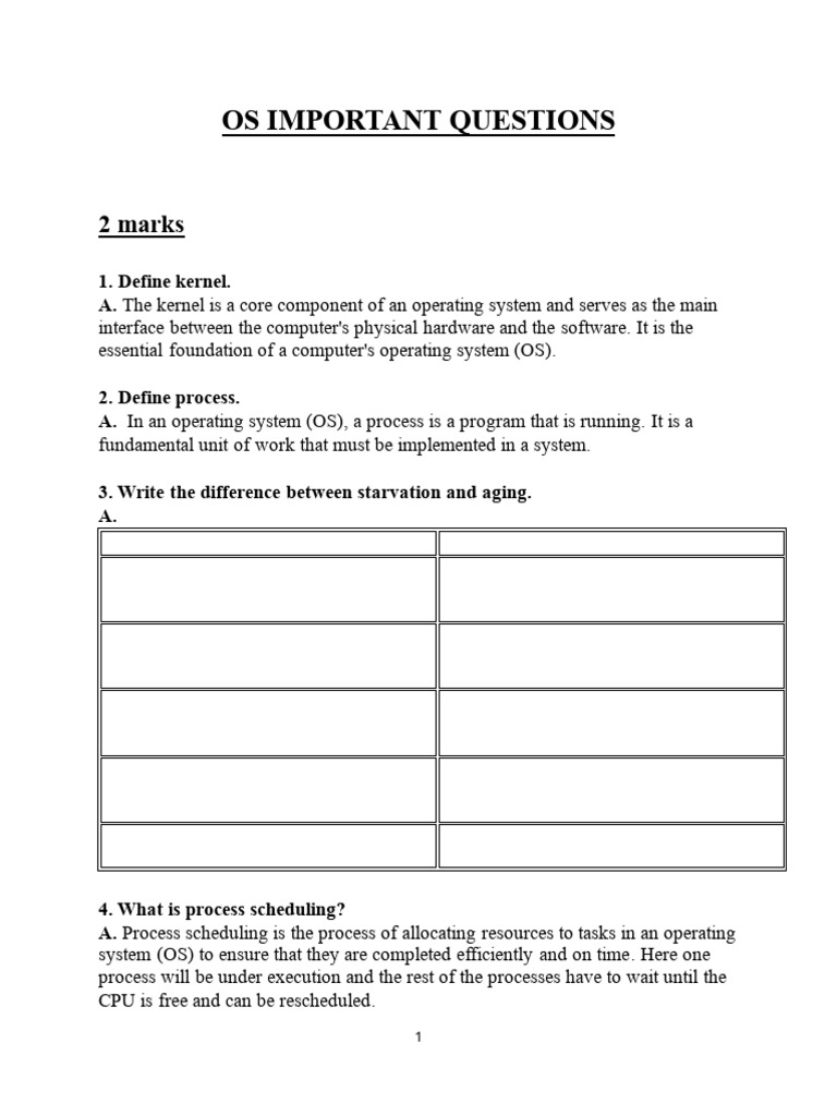 OS Important Questions CIA (1) | PDF | Process (Computing) | Scheduling ...