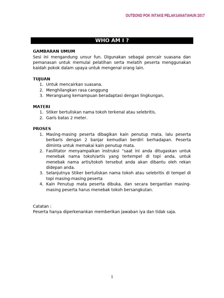 Materi Outbound MT Intake revisi | PDF