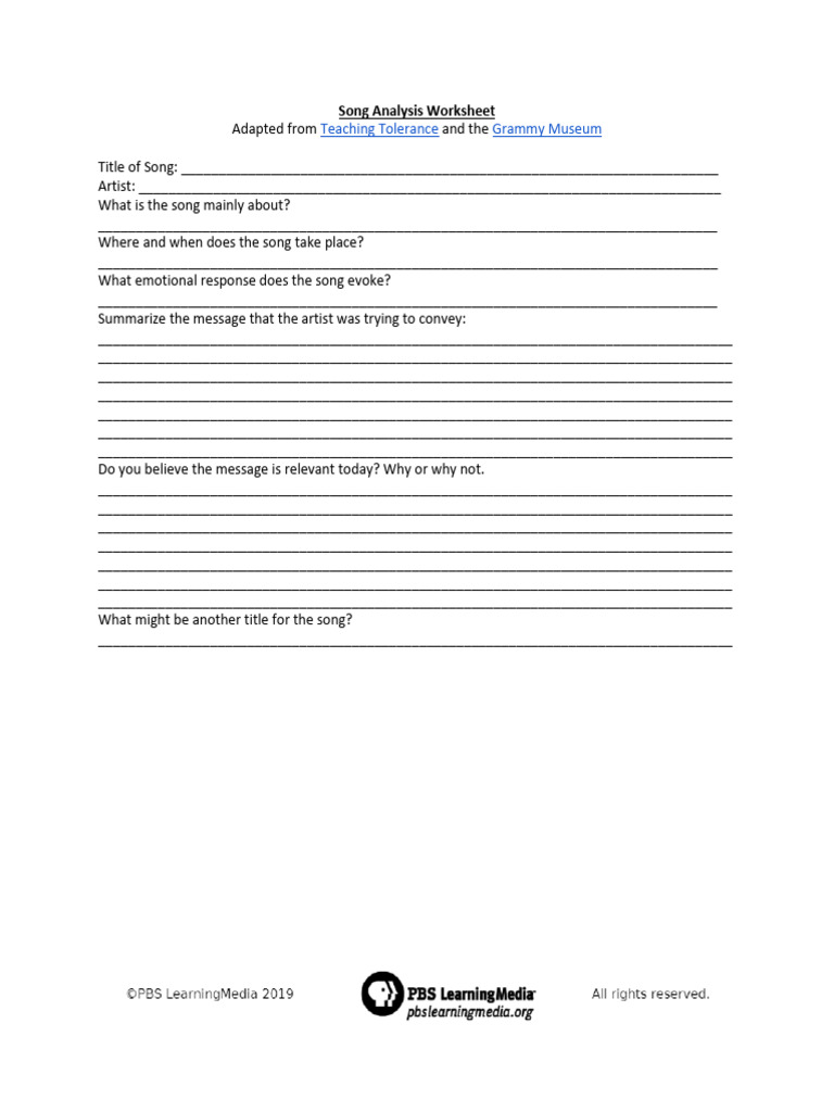 Song Analysis Worksheet | PDF