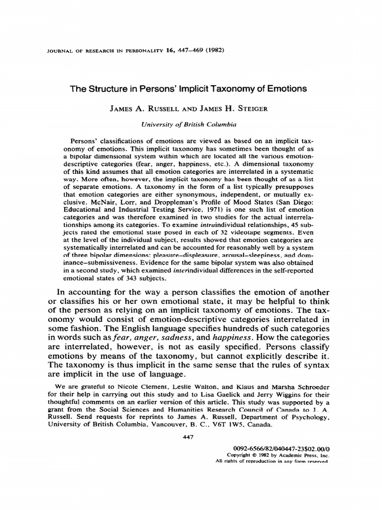 The Structure in Persons’ Implicit Taxonomy of Emotions | PDF ...
