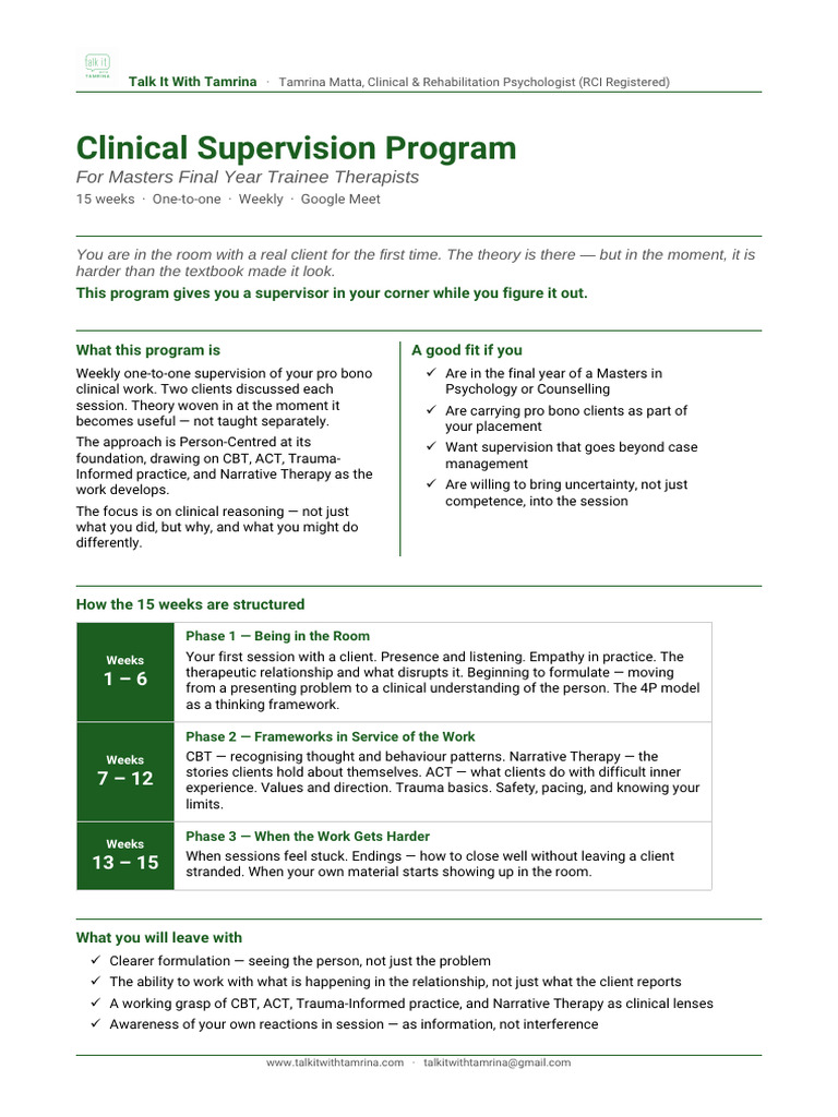Supervision Program For Masters Students | PDF | Psychotherapy | Health ...
