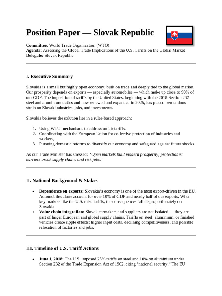 Position Paper for Slovakia | PDF | Tariff | World Trade Organization