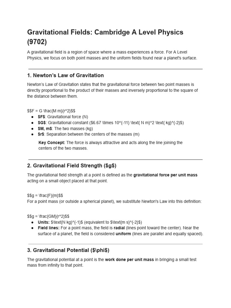 Gravitational Fields Notes | PDF | Gravity | Force