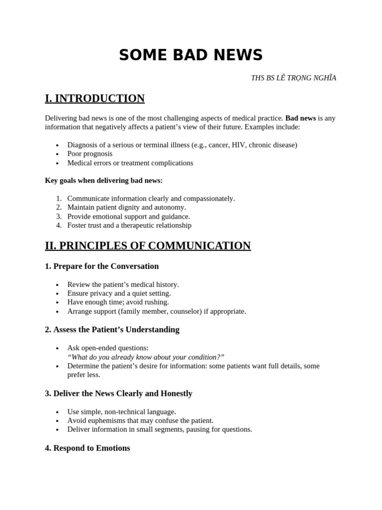 Some Bad News Handout | PDF | Empathy | Cancer