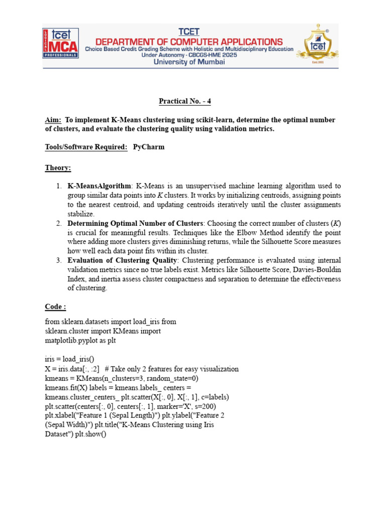 Aiml Practical 4 Piyush | PDF | Cluster Analysis | Data Mining