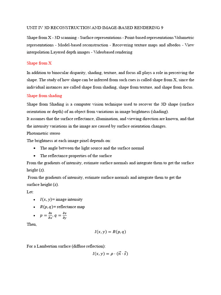 UNIT IV 3D RECONSTRUCTION AND IMAGE | PDF | Texture Mapping | Voxel